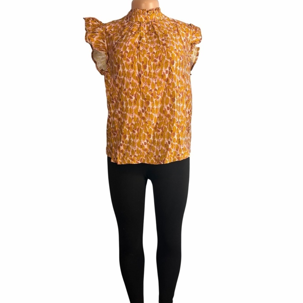 Voy High Neck Ruffled Sleeve Top Multicolor - Picture 3 of 10